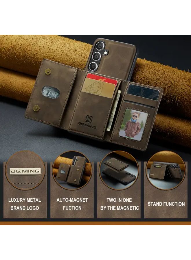Samsung A34 Wallet Case Coffee Color with Card Slots Detachable Magnetic Kickstand Shock Resistant Cover - Image 4